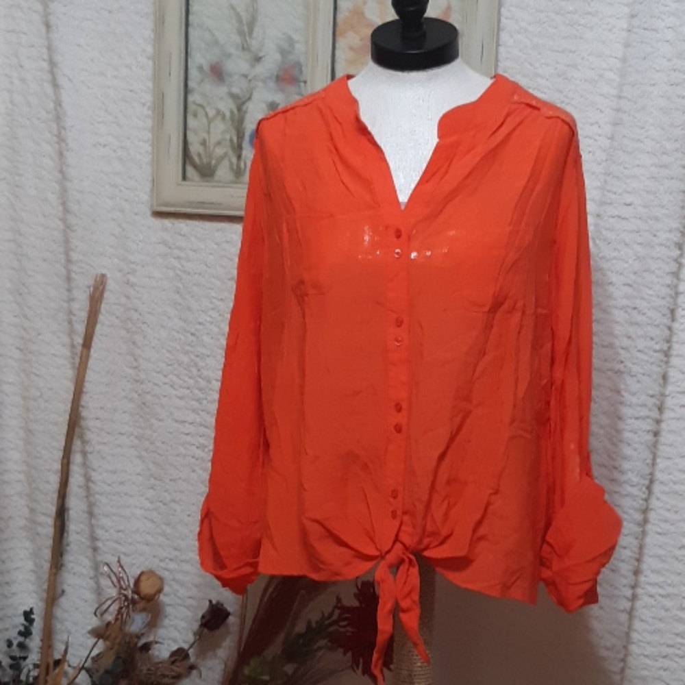 Womens Blouse Shirt WESTBOUND Orange Thin Lightweight Sz XL Button Up